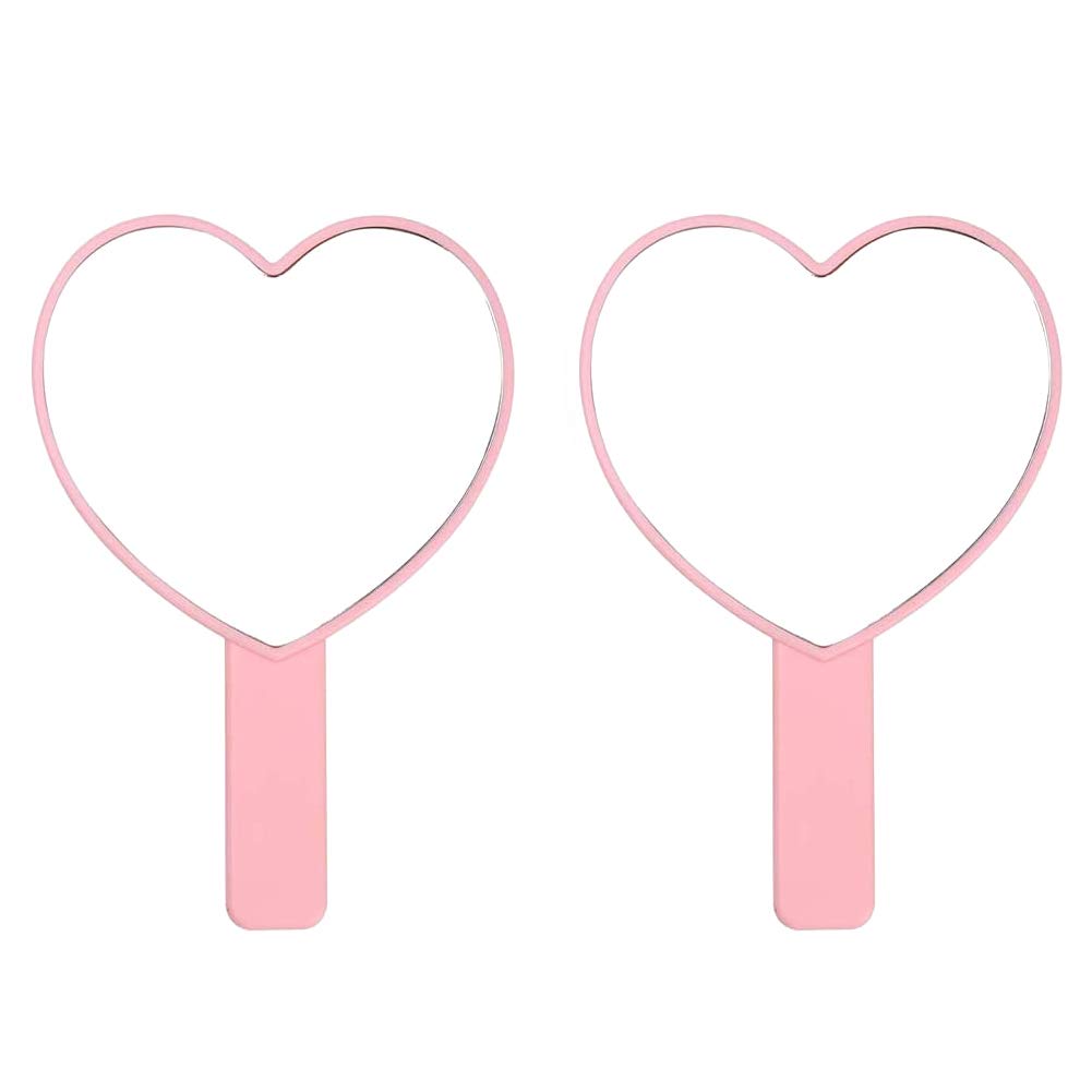 💗 Heart Handheld Mirror Set (2 Pack) – Pink Coquette Aesthetic Cute Cosmetic Makeup Mirror with Handle