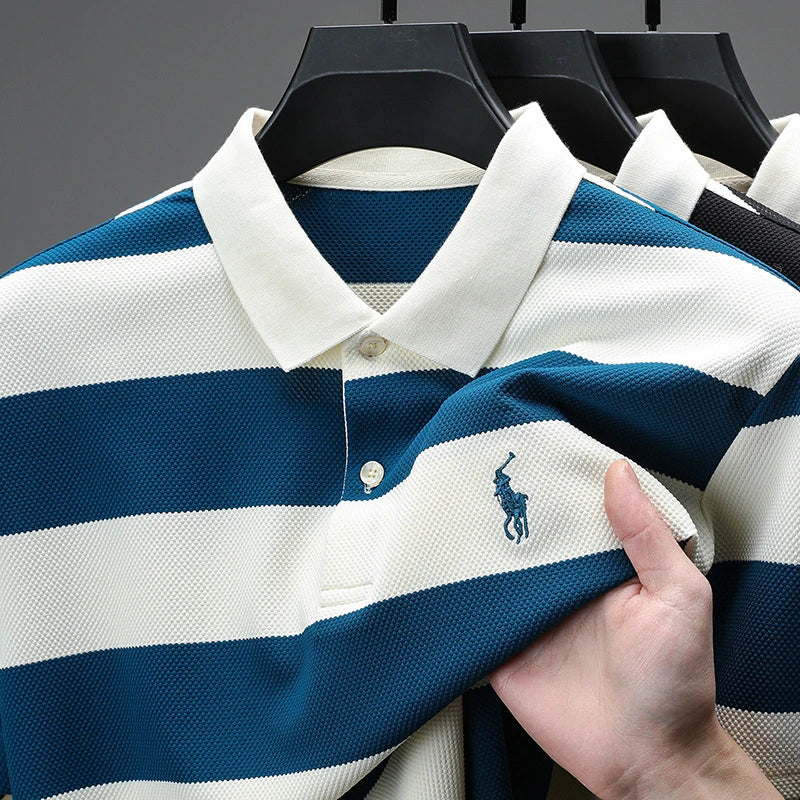 2025 Luxury Men Polo Shirt Short Sleeve Striped Casual Business Wear