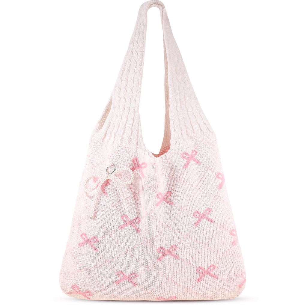💕 Coquette Crochet Tote Bag – Pink Aesthetic Shoulder Bag with Charms