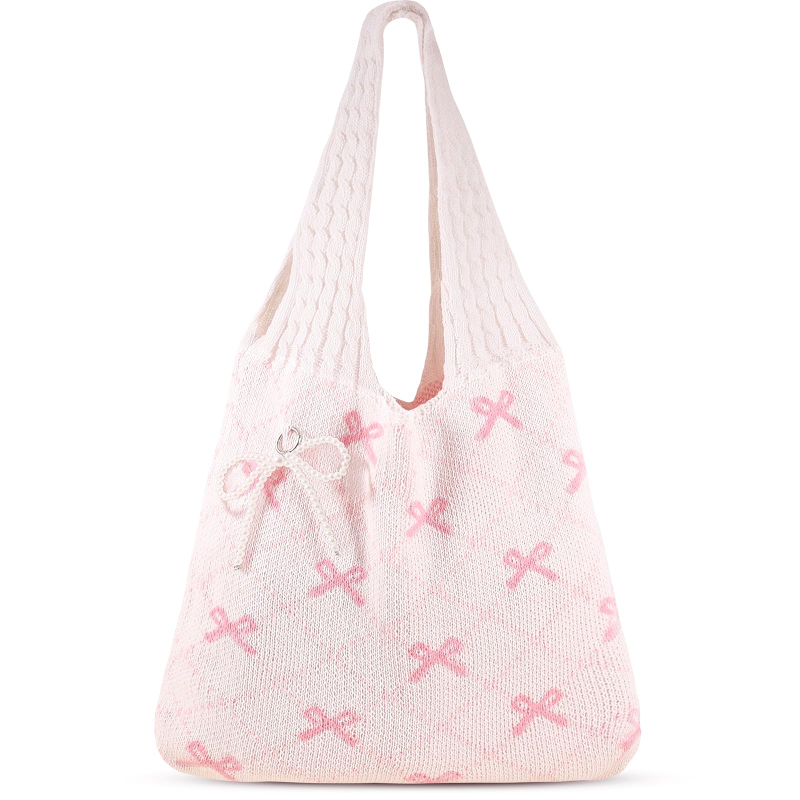 💕 Coquette Crochet Tote Bag – Pink Aesthetic Shoulder Bag with Charms