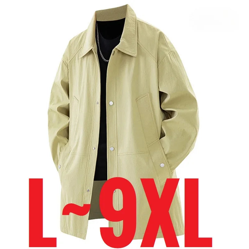 Big Size Men Trench Coat Single Button Windbreaker Long Cardigan Jacket Spring Korean Style Outwear