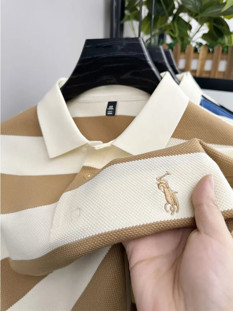 2025 Luxury Men Polo Shirt Short Sleeve Striped Casual Business Wear