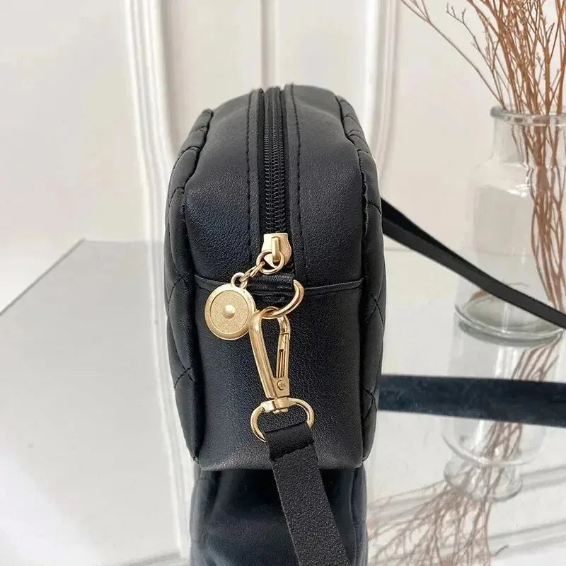 New Women's Fashion Simple Embroidery Camera Bag Checkered Crossbody Bag