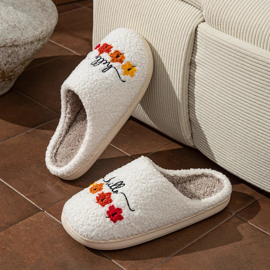 Autumn Leaves Soft Indoor Winter Slippers for Women and Couples