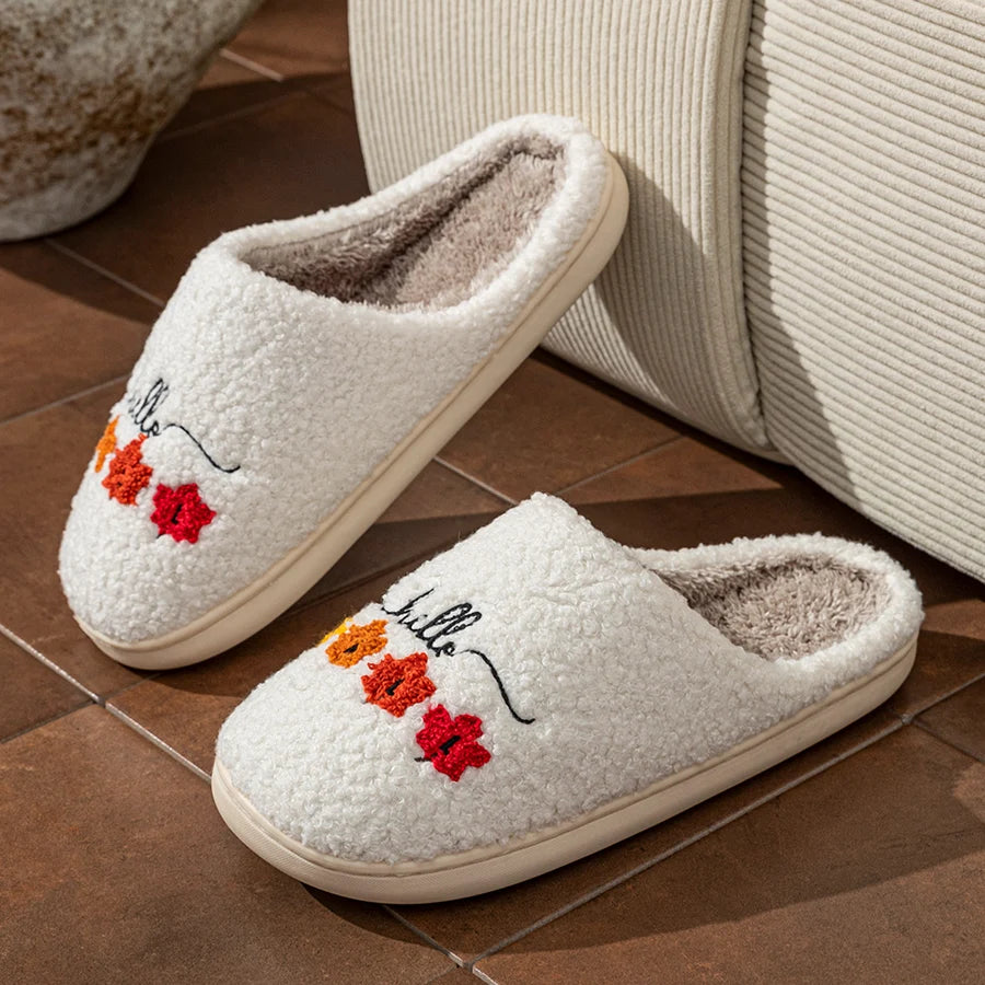 Autumn Leaves Soft Indoor Winter Slippers for Women and Couples