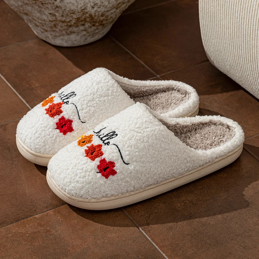 Autumn Leaves Soft Indoor Winter Slippers for Women and Couples