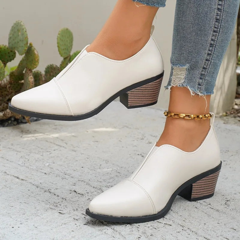 Block Heel Round Toe Shoes For Women
