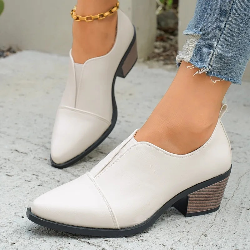 Block Heel Round Toe Shoes For Women
