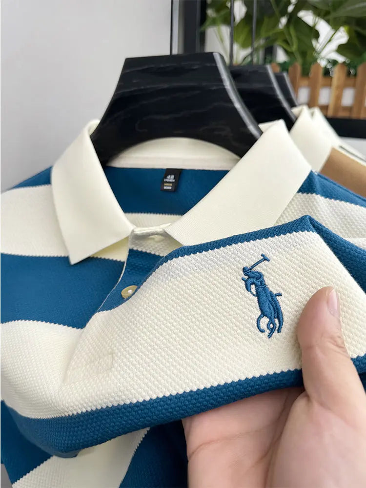 2025 Luxury Men Polo Shirt Short Sleeve Striped Casual Business Wear