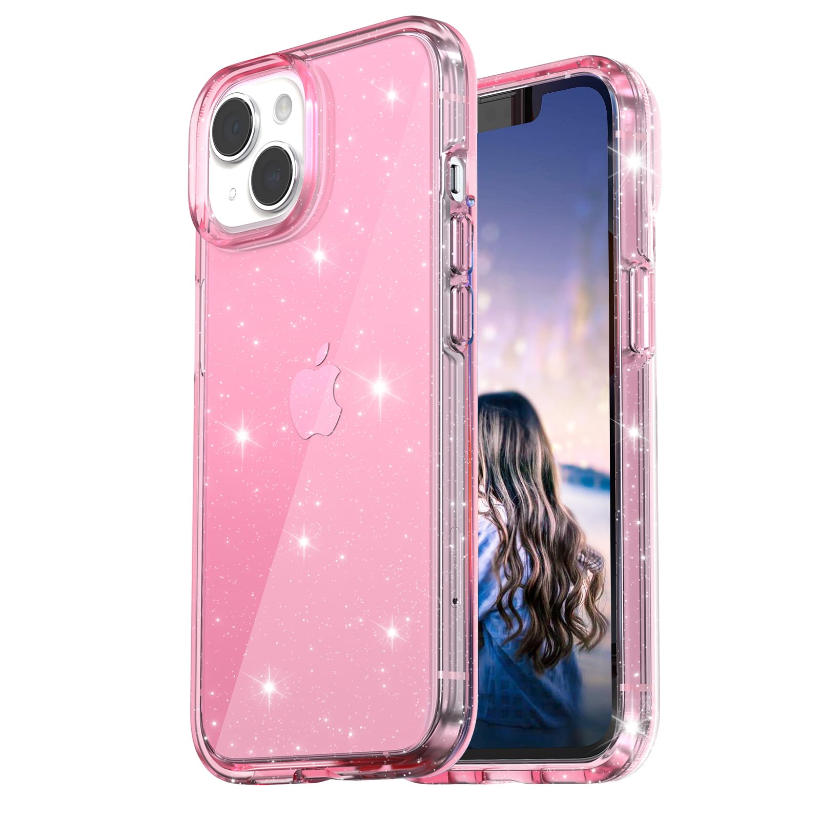 💗 Glitter Pink Bling Phone Case for iPhone – Sparkly Coquette Aesthetic Protective Cover with Heart & Diamond Design