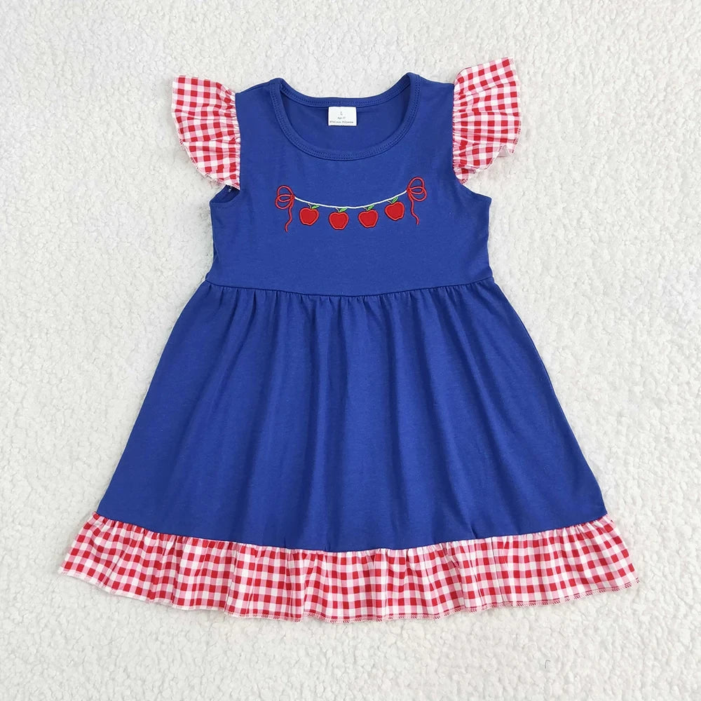 Baby Girls’ Embroidered Apple Dress – Back to School Boutique Outfit