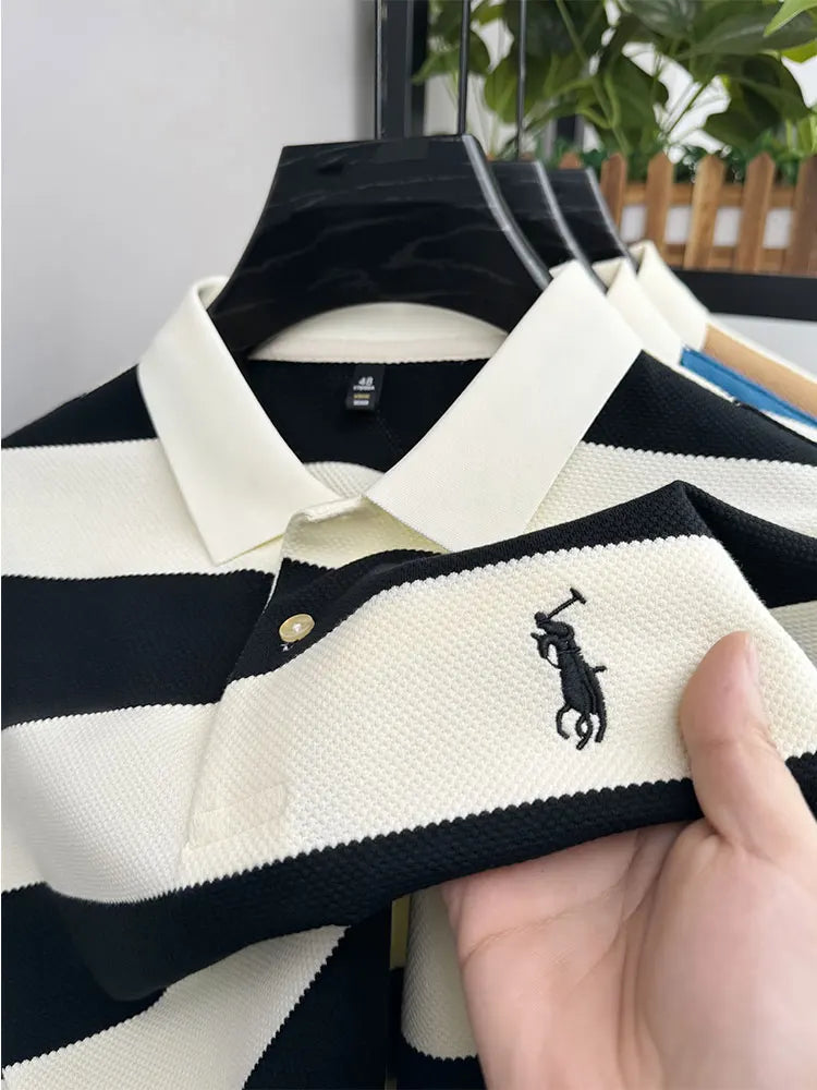 2025 Luxury Men Polo Shirt Short Sleeve Striped Casual Business Wear