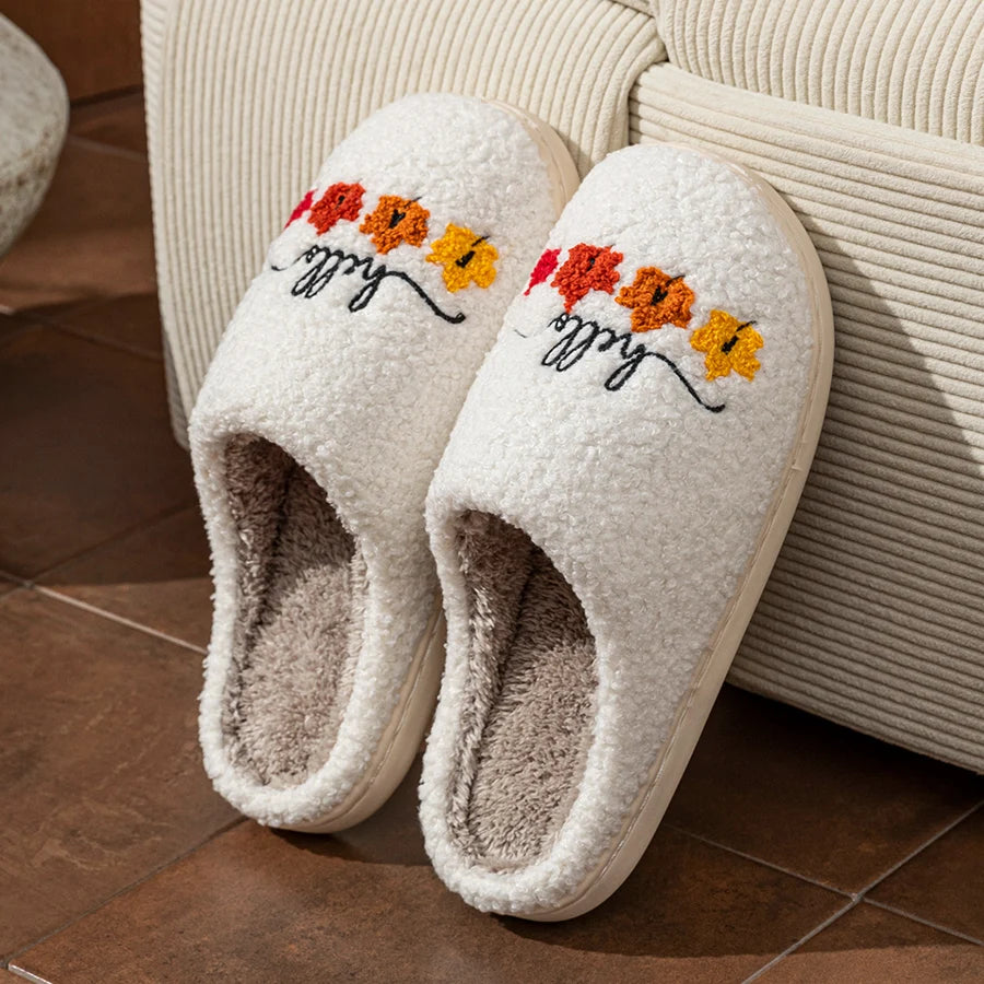 Autumn Leaves Soft Indoor Winter Slippers for Women and Couples