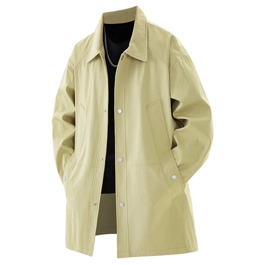 Big Size Men Trench Coat Single Button Windbreaker Long Cardigan Jacket Spring Korean Style Outwear