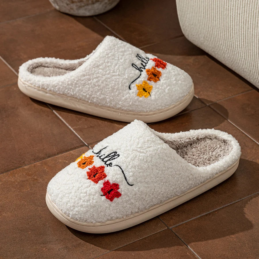 Autumn Leaves Soft Indoor Winter Slippers for Women and Couples