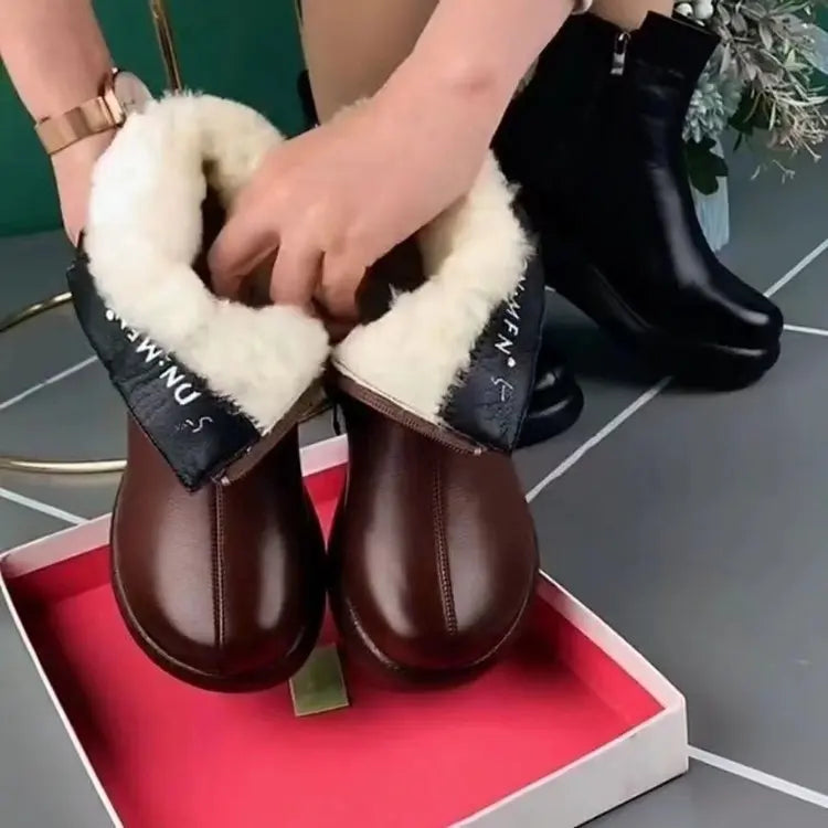 2024 Fashion Fur Non-Slip Snow Boots for Women Plush Zipper Winter Boots Women Solid Color Warm Cotton Padded Flat with Shoes
