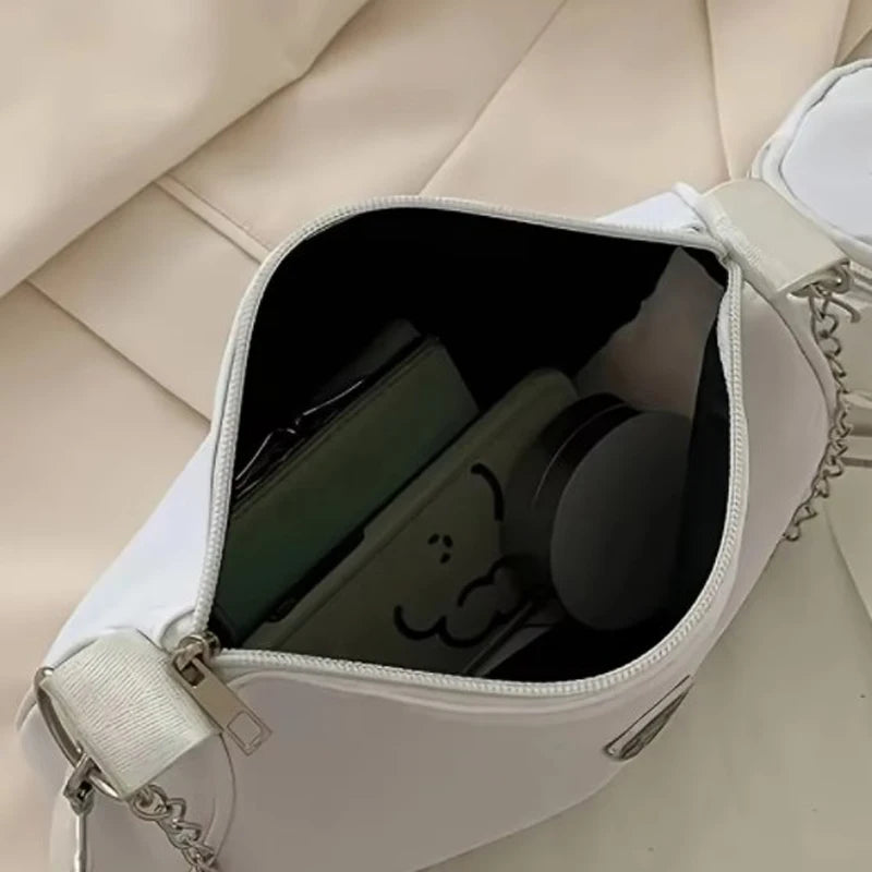 2-Piece Nylon Shoulder Bag Set: Chic Solid Color Handbags with Chain Strap for Daily Use & Travel