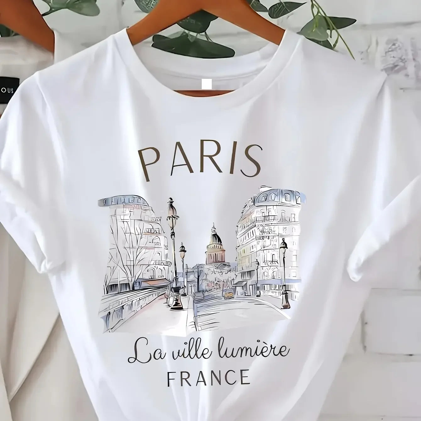 90s T Shirt Paris Women Print Short Sleeve Crew Neck Casual Top Summer Spring Clothing
