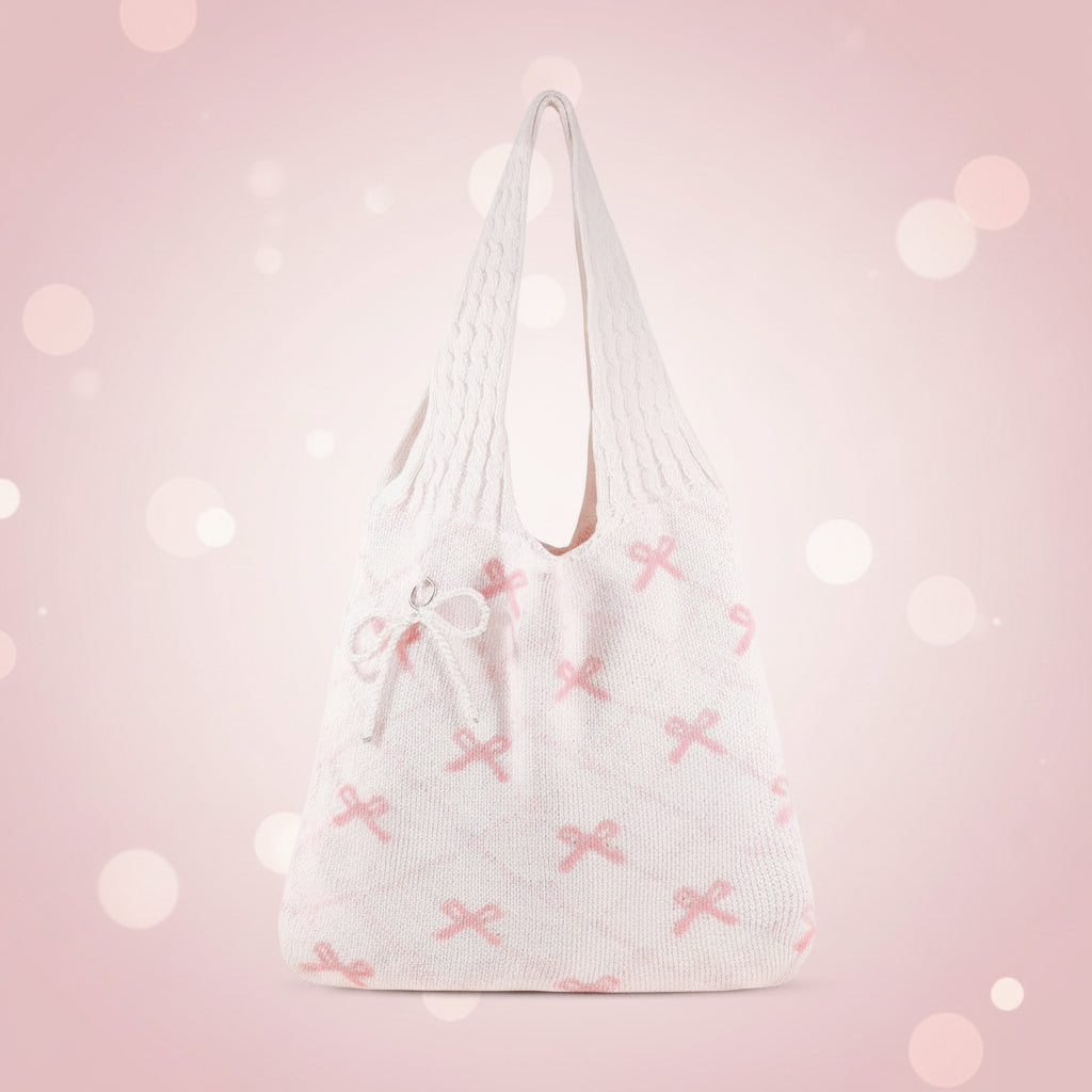 💕 Coquette Crochet Tote Bag – Pink Aesthetic Shoulder Bag with Charms