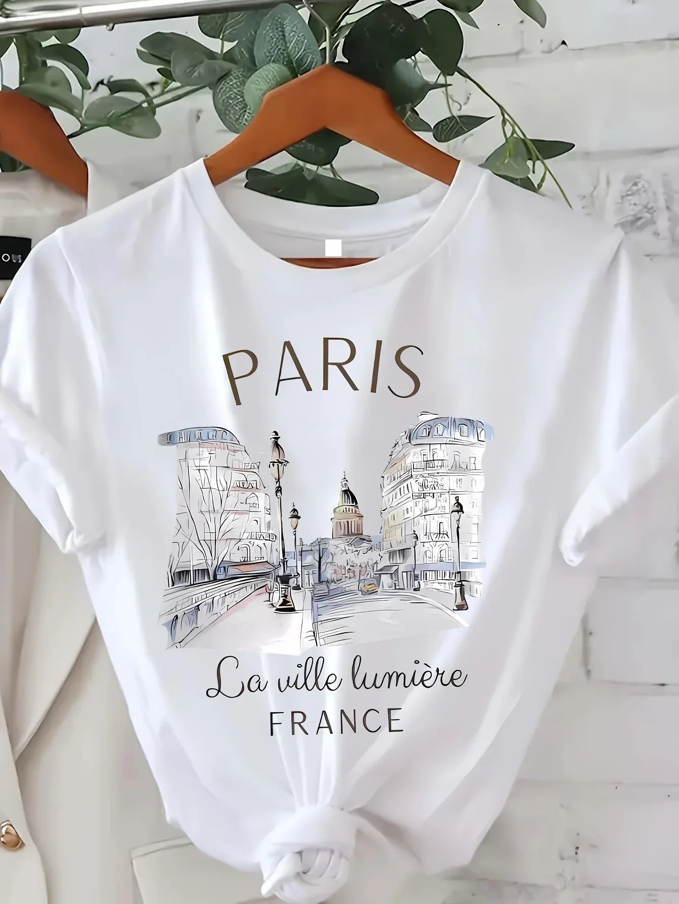 90s T Shirt Paris Women Print Short Sleeve Crew Neck Casual Top Summer Spring Clothing