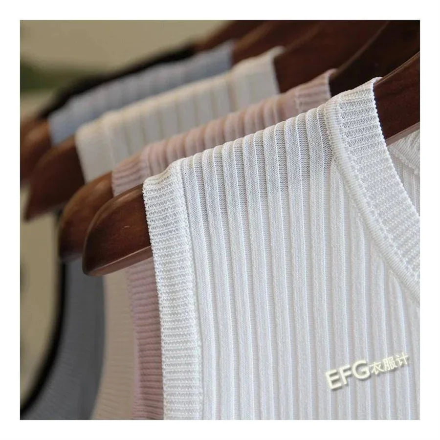 Summer Sleeveless Blouse Women O-Neck Knitted Top Casual Fashion Blouse Shirt