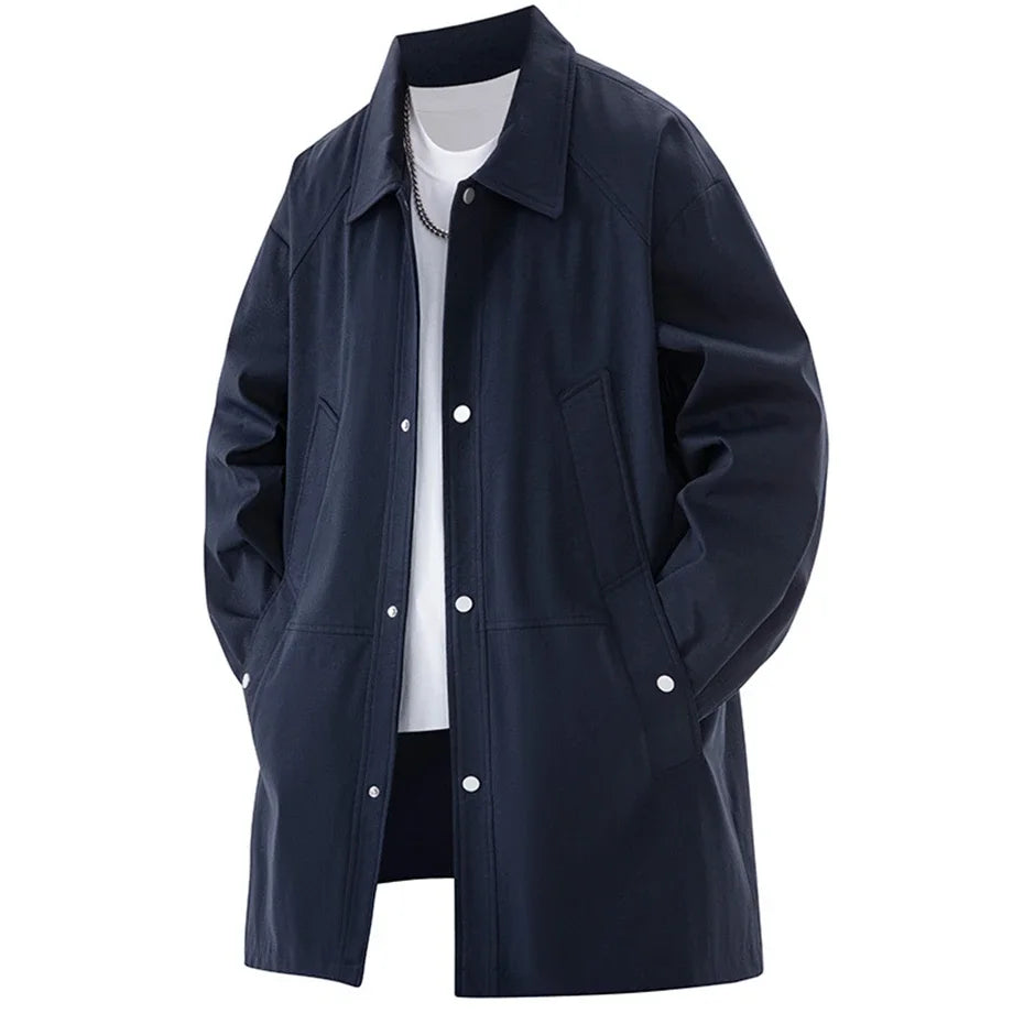 Big Size Men Trench Coat Single Button Windbreaker Long Cardigan Jacket Spring Korean Style Outwear